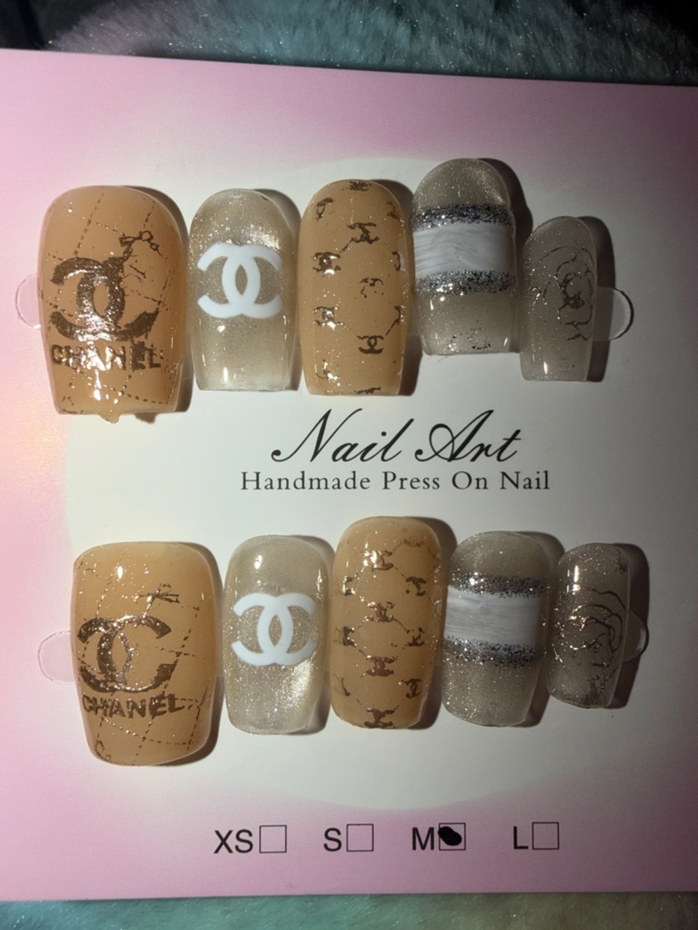 CHANEL Beige, White & Gold Press-On Nail Set